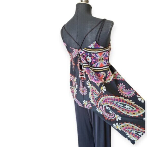Silk HD IN PARIS Anthropologie "Moonset" Black Paisley Asymmetric Cami - Picture 6 of 9